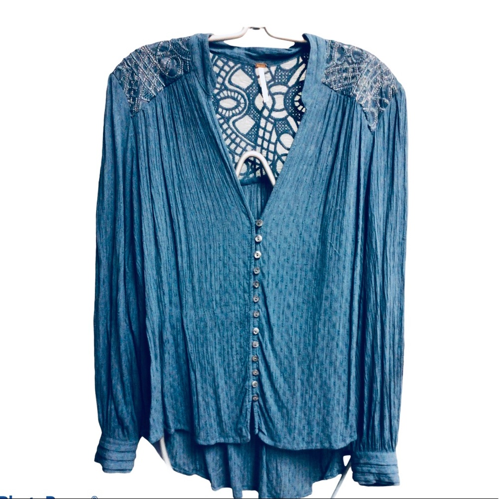 Free Shirt Boho Tunic Longsleeve Blue Blouse S